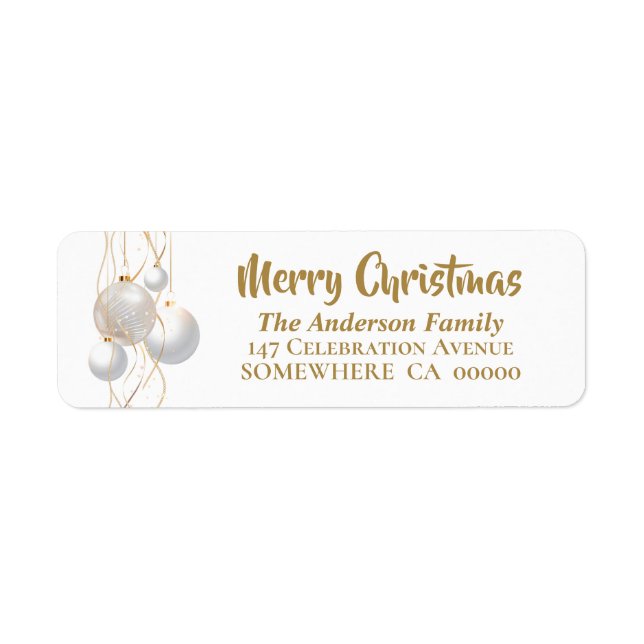 Gold and White Merry Christmas with Baubles (Front)