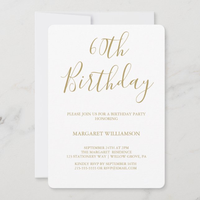 Gold and White Modern Elegance Photo 60th Birthday Invitation (Front)