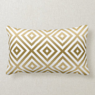 Gold And White Modern Geometric Pattern Lumbar Cushion