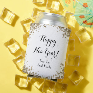 Gold and White New Year's Custom Name  Can Cooler