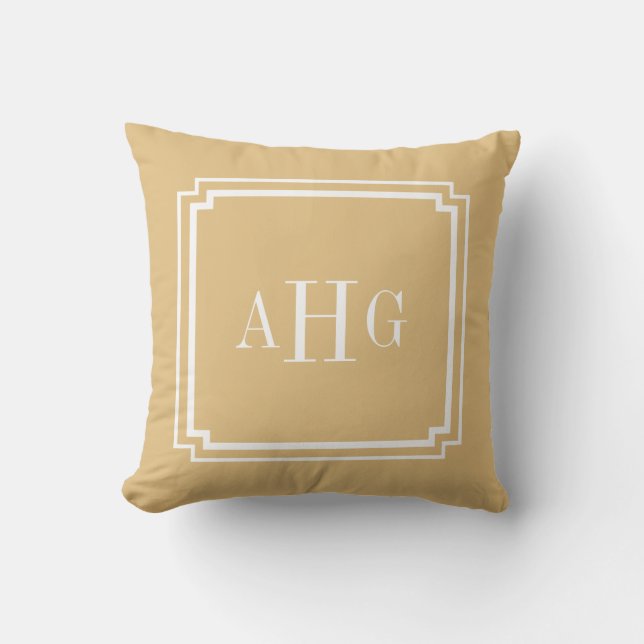 Gold and White Notched Corner Custom Monogram Cushion (Front)