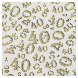 Gold and White Number 40 Typography Pattern Fabric