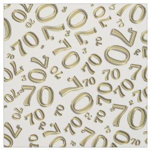 Gold and White Number 70 Typography Pattern Fabric