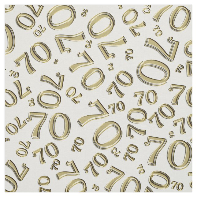 Gold and White Number 70 Typography Pattern Fabric (Swatch)