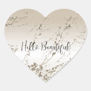 Gold and White Ombre Marble Glitz Heart Sticker