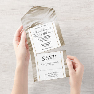 Gold and White Ombre Zebra Animal Print All In One Invitation