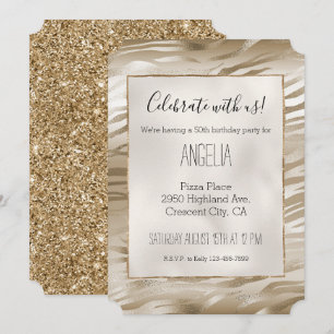 Gold and White Ombre Zebra Animal Print Invitation