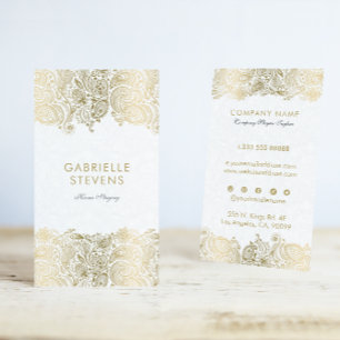 Gold and White Paisley Floral Lace Business Card
