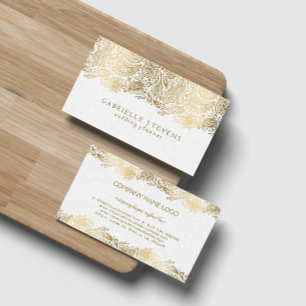 Gold And White Paisley Lace Business Card