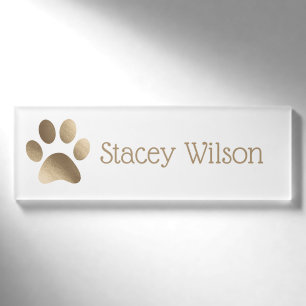Gold and White Paw Print Logo Name Tag