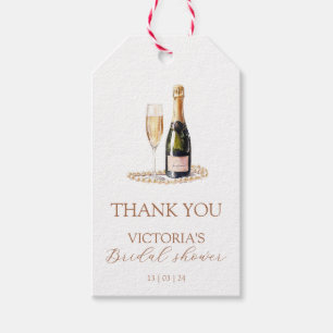 Gold and White Pearls and Prosecco Bridal Shower Gift Tags