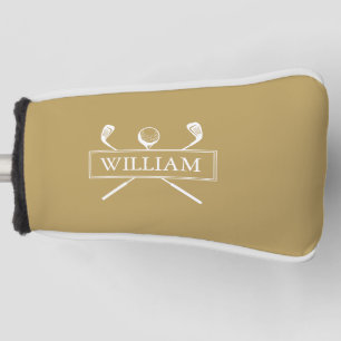 Gold And White Personalised Name Clubs And Ball Golf Head Cover