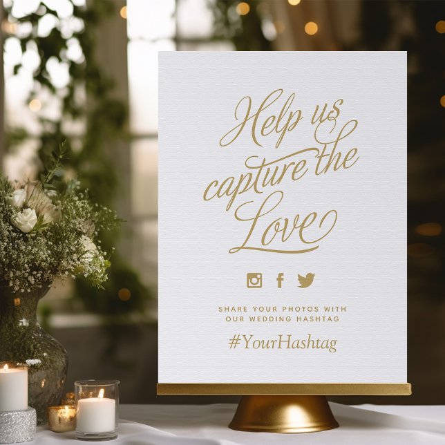 Gold and White Personalised Wedding Hashtag Sign (Creator Uploaded)