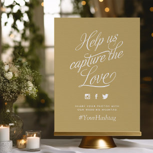 Gold and White Personalised Wedding Hashtag Sign