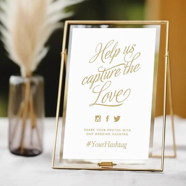 Gold and White Personalised Wedding Hashtag Sign (Creator Uploaded)
