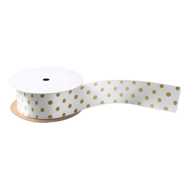 Gold and White Polka Dots Satin Ribbon (Spool)