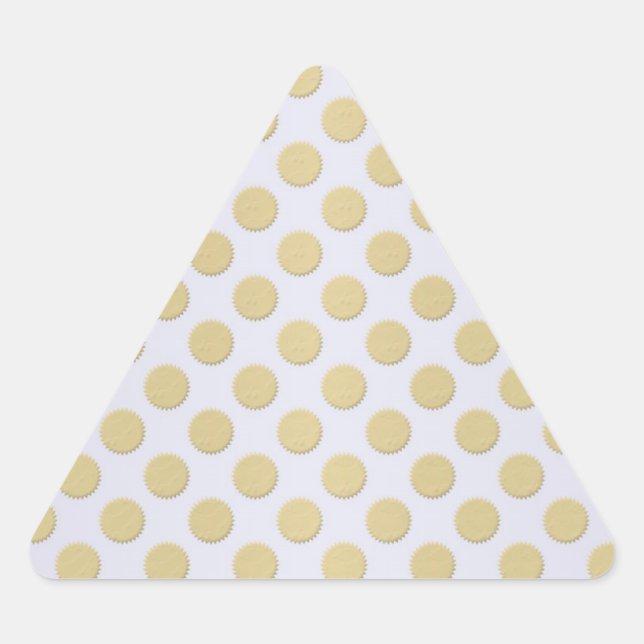 Gold and White Polka Dots Triangle Sticker (Front)