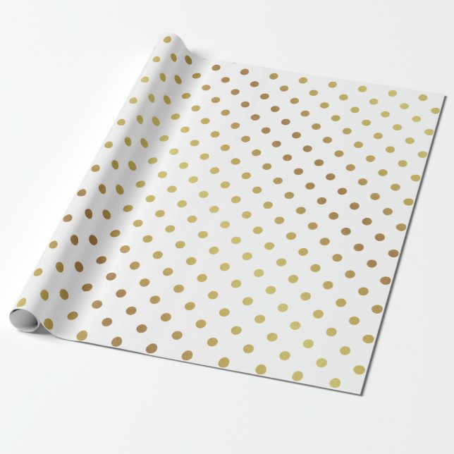 Gold and White Polka Dots Wrapping Paper (Unrolled)