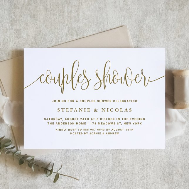 Gold and White Pretty Calligraphy Couples Shower Invitation (Creator Uploaded)