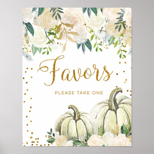 Gold and White Pumpkin Party Favours Sign (Front)