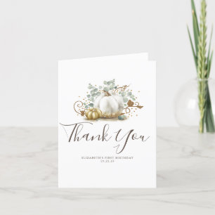 Gold and White Pumpkins Fall Birthday Thank You Card
