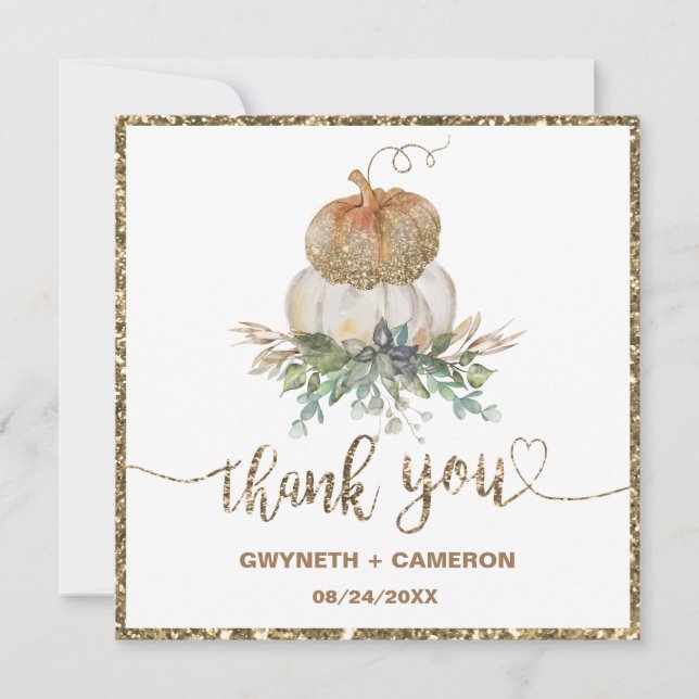 Gold and White Pumpkins Fall thank you (Front)