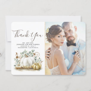 Gold and White Pumpkins Fall Wedding Thank You Card