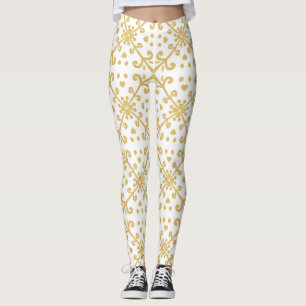 Gold and white retro pattern leggings