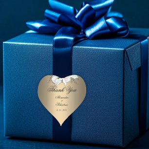 Gold and White Rose Wedding Thank You  Heart Sticker