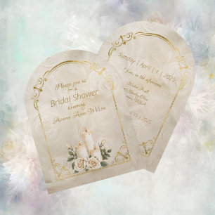 Gold and White Roses Arch Frame Bridal Shower Invitation