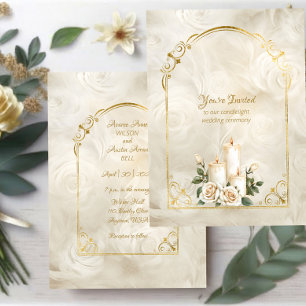 Gold and White Roses Arch Frame Candlelight Invitation