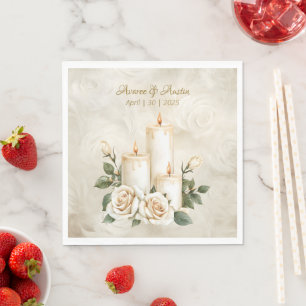 Gold and White Roses  Candlelight Napkin