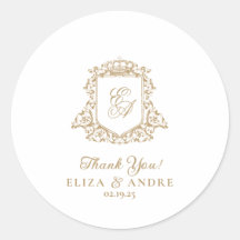 Gold and White Royal Monogram Crest Wedding 