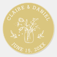 Gold and White Save the Date Mason Jar Flowers