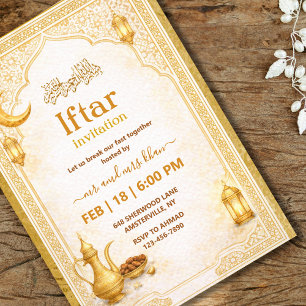 Gold and White Script Iftar Party Invitation