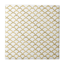 Gold and White Sea Pattern Ceramic Tile