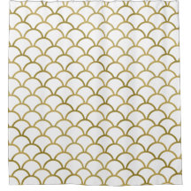 Gold and White Sea Pattern Shower Curtain