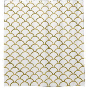 Gold and White Sea Pattern Shower Curtain