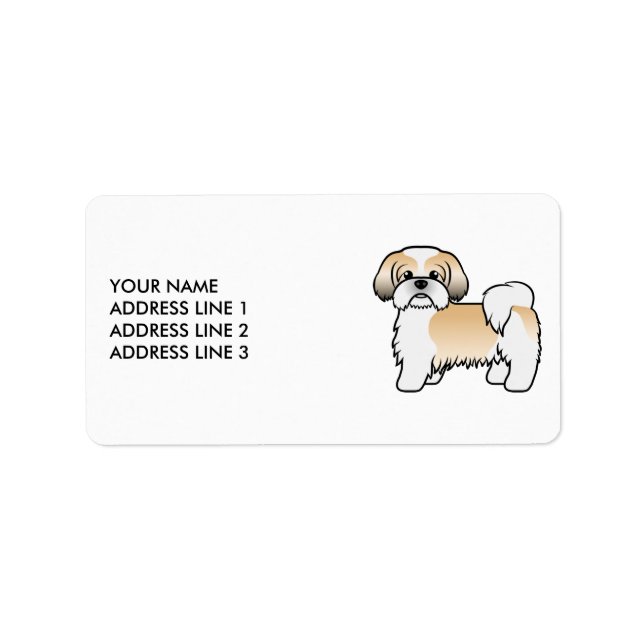 Gold And White Shih Tzu Cartoon Dog & Custom Text Label (Front)