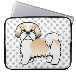 Gold And White Shih Tzu Cartoon Dog Illustration Laptop Sleeve