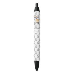 Gold And White Shih Tzu Cartoon Dog & Name Black Ink Pen