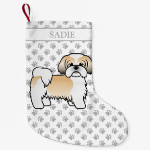 Gold And White Shih Tzu Cartoon Dog & Name Small Christmas Stocking