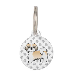 Gold And White Shih Tzu Cartoon Dog & Pet's Info Pet Tag