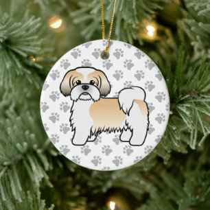 Gold And White Shih Tzu Cute Cartoon Dog Ceramic Tree Decoration