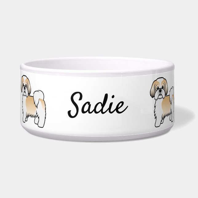 Gold And White Shih Tzu Cute Cartoon Dog & Name (Front)