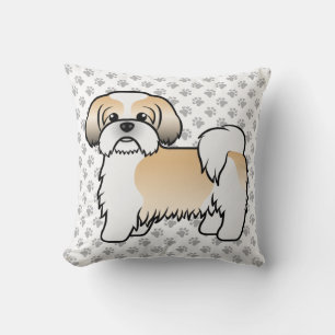 Gold And White Shih Tzu Cute Cartoon Dog & Paws Cushion
