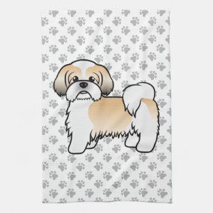Gold And White Shih Tzu Cute Cartoon Dog Tea Towel