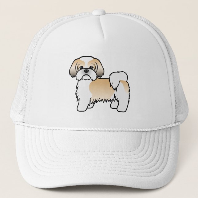 Gold And White Shih Tzu Cute Cartoon Dog Trucker Hat (Front)