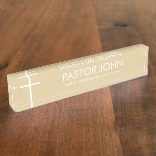 Gold and White Simple Cross Nameplate