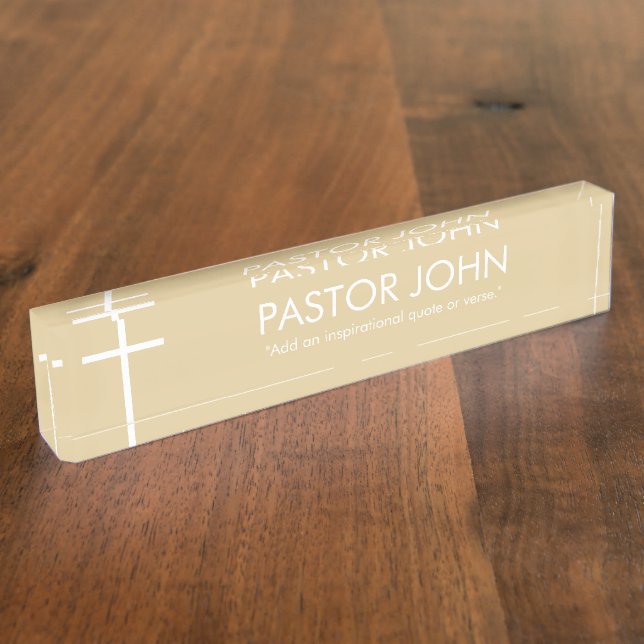 Gold and White Simple Cross Nameplate (Side)